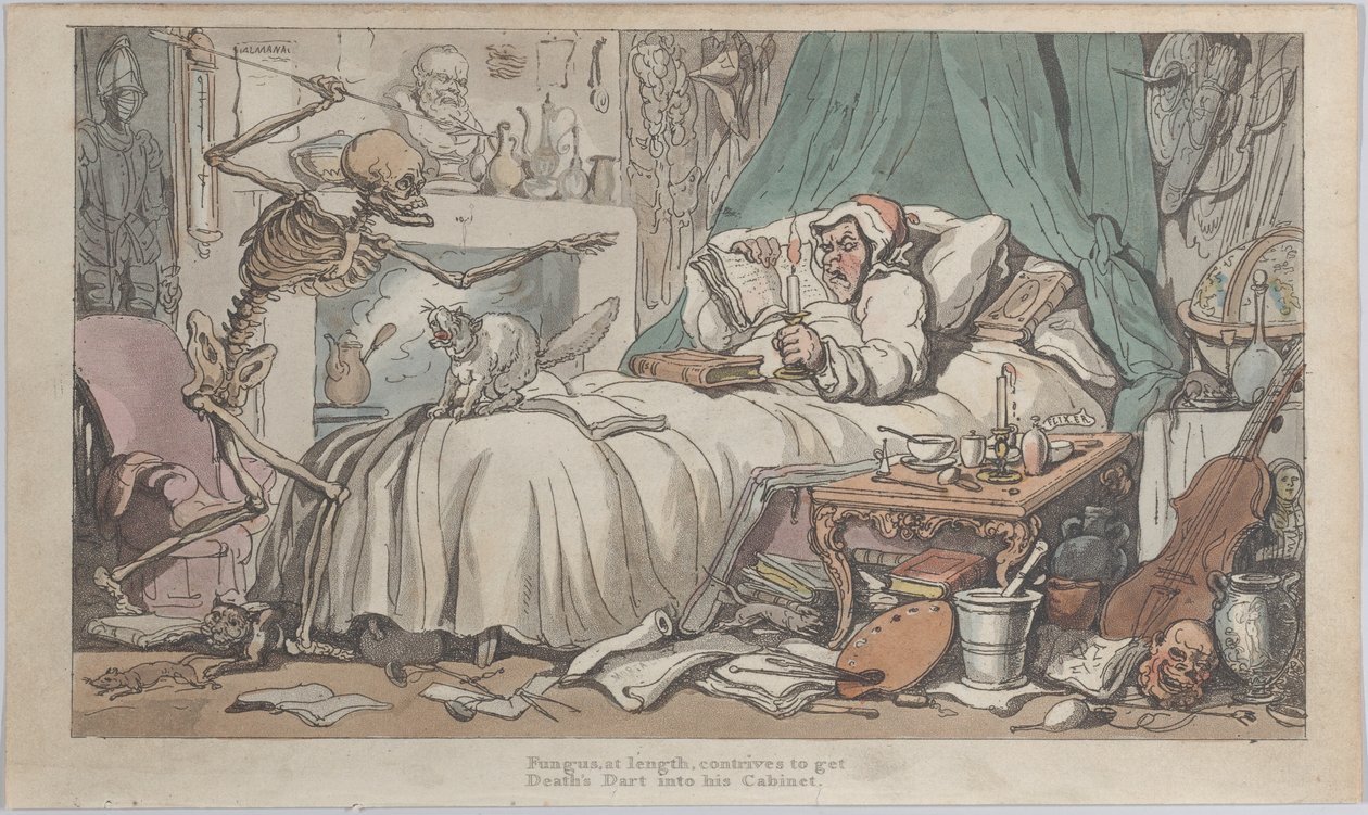 Het laatste testament van de antiquair uit The English Dance of Death, vol. I, plaat 2, 1816 door Thomas Rowlandson
