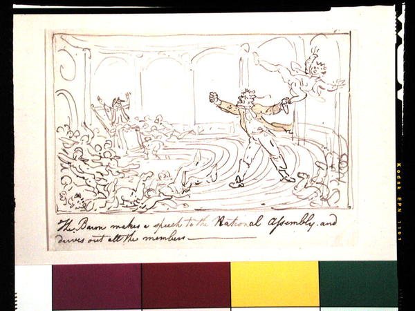 De baron houdt een toespraak voor de Nationale Vergadering en verdrijft alle leden door Thomas Rowlandson