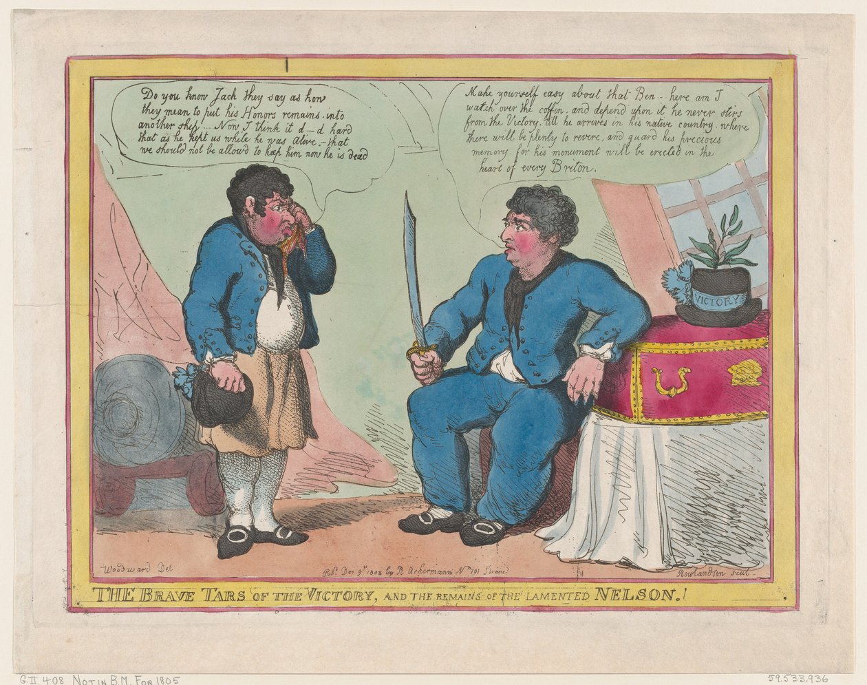 De dappere zeelieden van de Victory en de resten van de betreurde Nelson! door Thomas Rowlandson