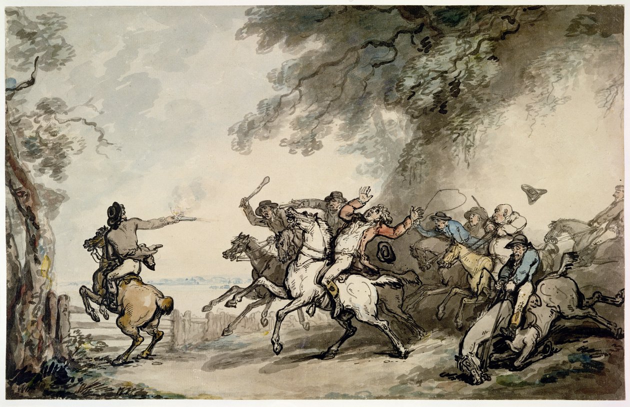 De achtervolging van de struikrover, c.1790 door Thomas Rowlandson