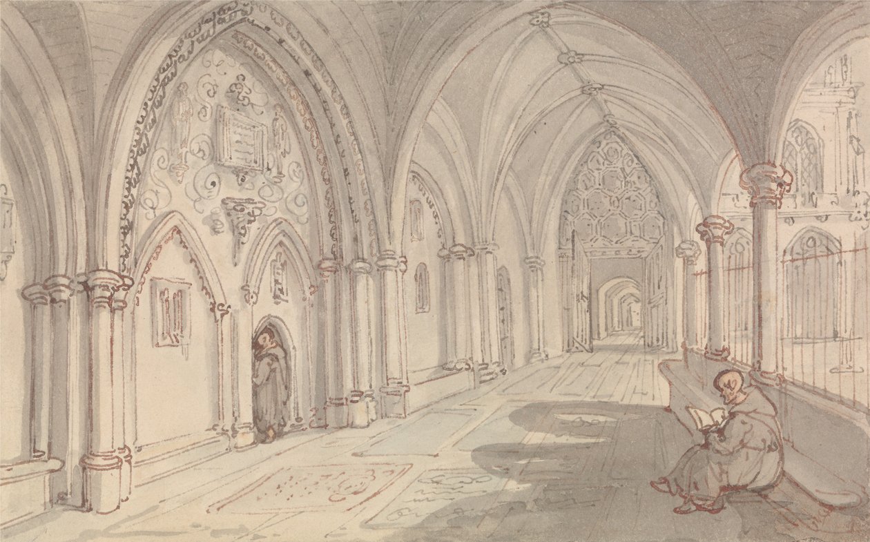 De kloostergangen van een klooster door Thomas Rowlandson