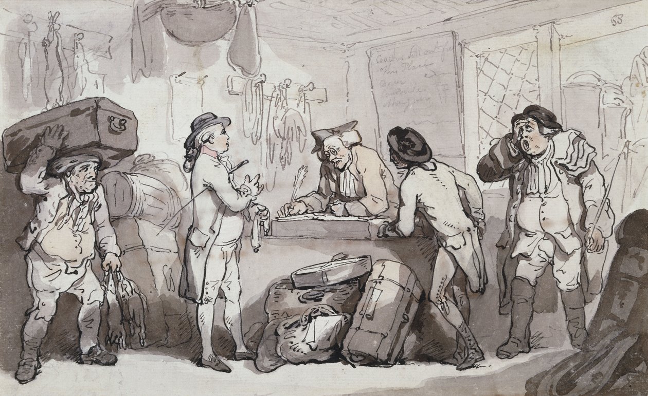 Het Koetsboekingskantoor: Thomas Rowlandson en Henry Wigstead Boeken Hun Reis door Thomas Rowlandson