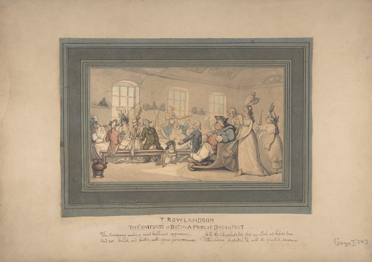 De gemakken van Bath en openbaar ontbijt, 1780-1827 door Thomas Rowlandson