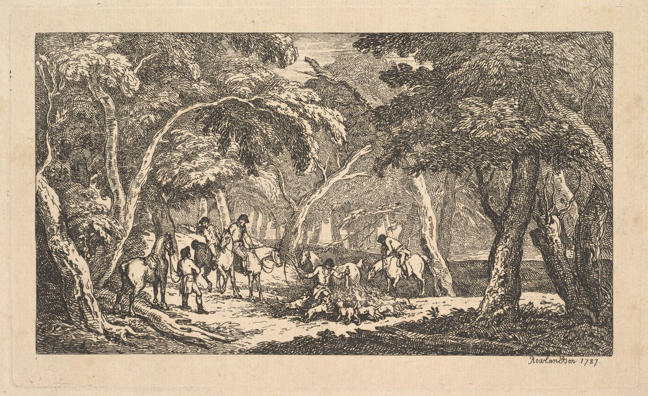 De dood - Vossenjacht - Een landschapsscène door Thomas Rowlandson