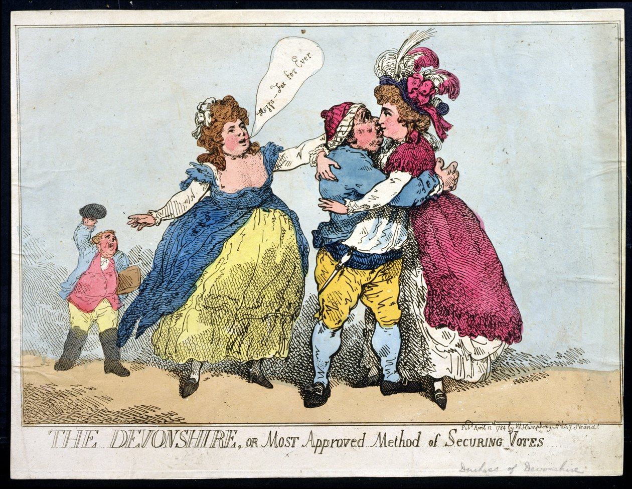 De Devonshire, of Meest Goedgekeurde Methode om Stemmen te Beveiligen, uitgegeven door William Humphrey in 1784 door Thomas Rowlandson