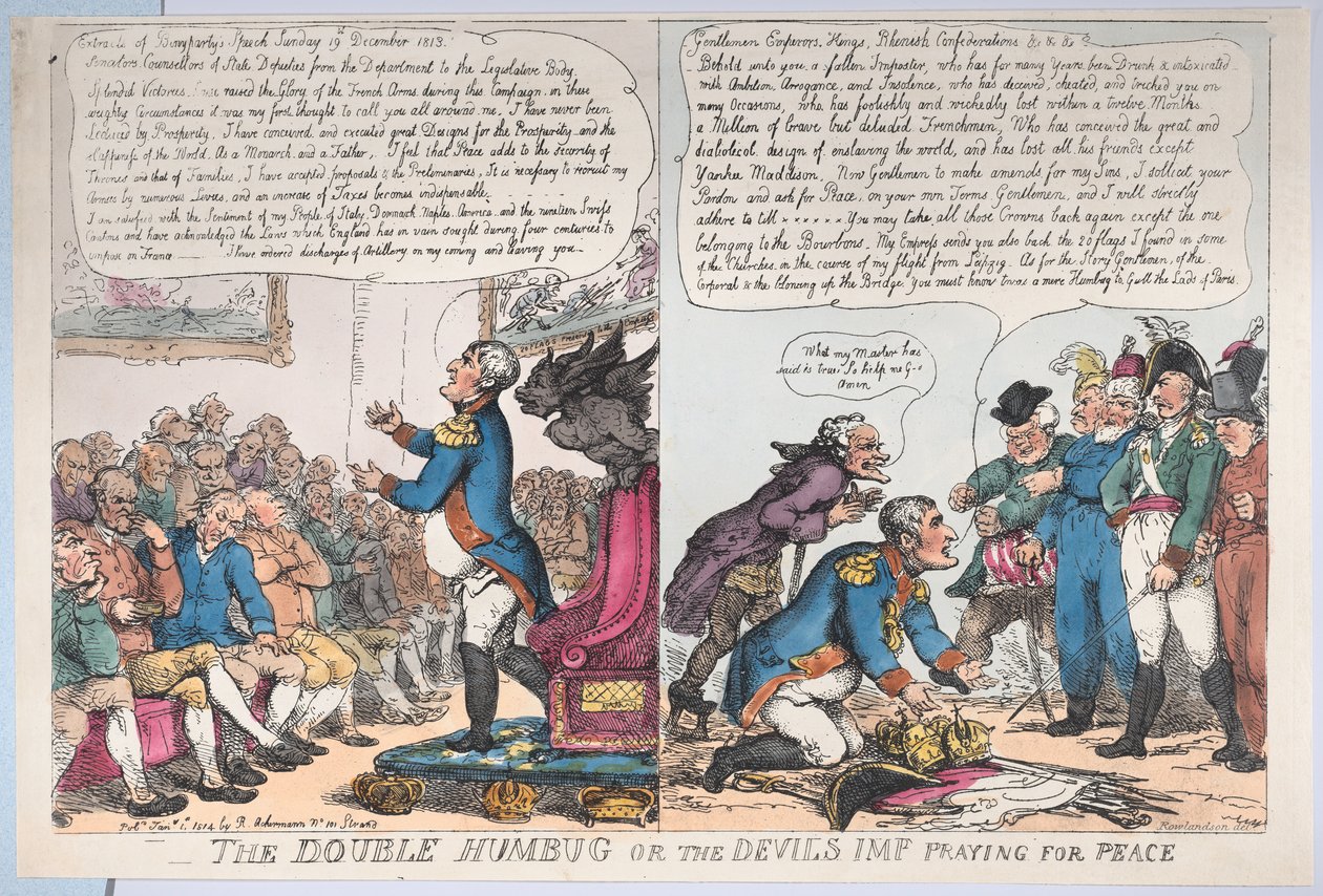 De dubbele humbug of de duivelsimp die bidt voor vrede, 1 januari 1814 door Thomas Rowlandson