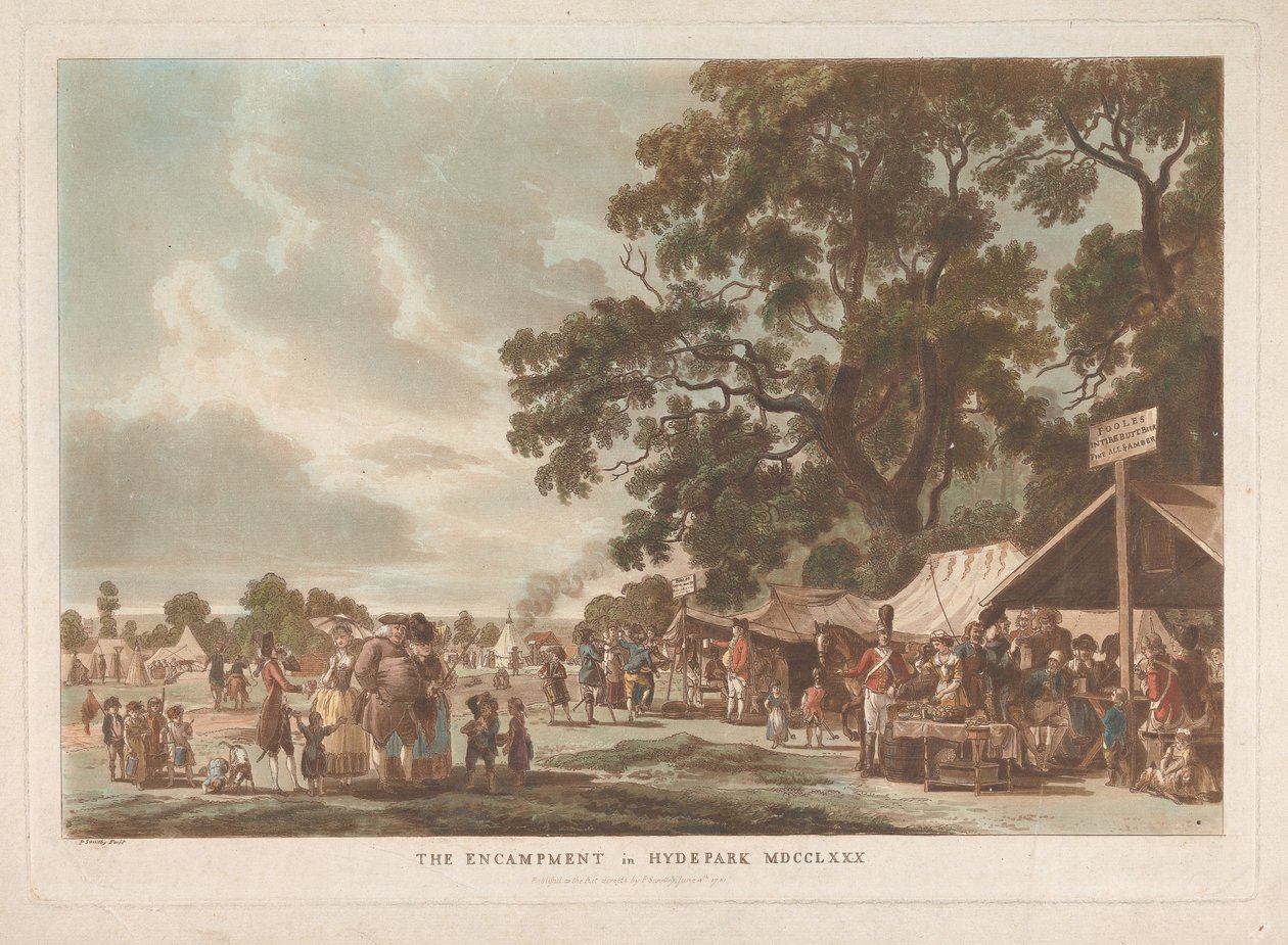Het kampement in Hyde Park door Thomas Rowlandson