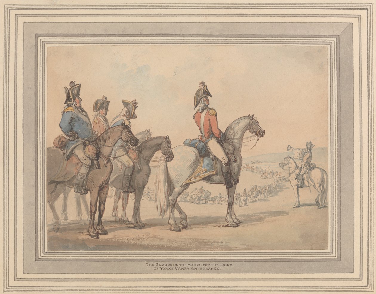 De wacht op mars voor de campagne van de hertog van York in Frankrijk door Thomas Rowlandson