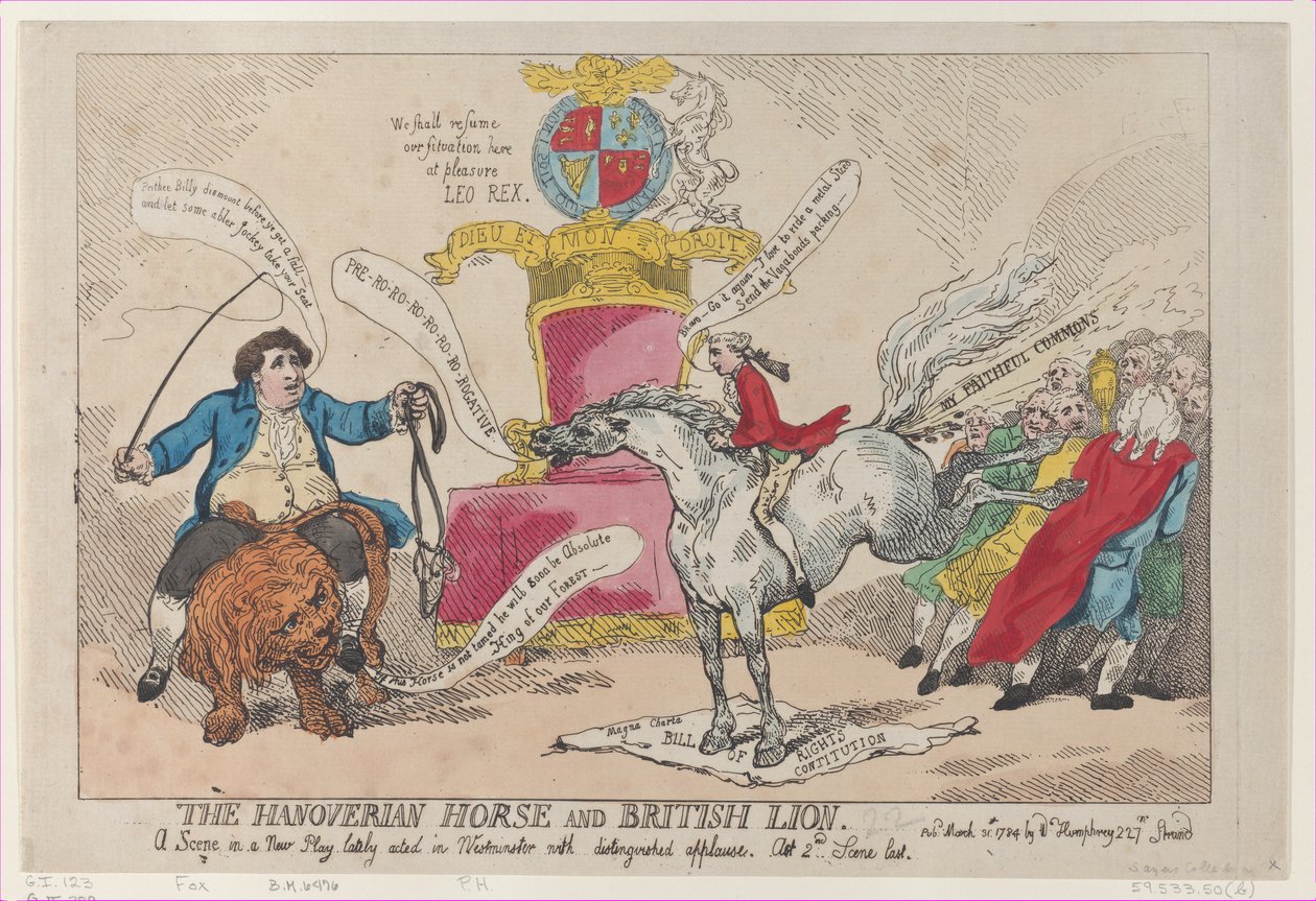 Het Hannoveraanse Paard en de Britse Leeuw, 31 maart 1784 door Thomas Rowlandson