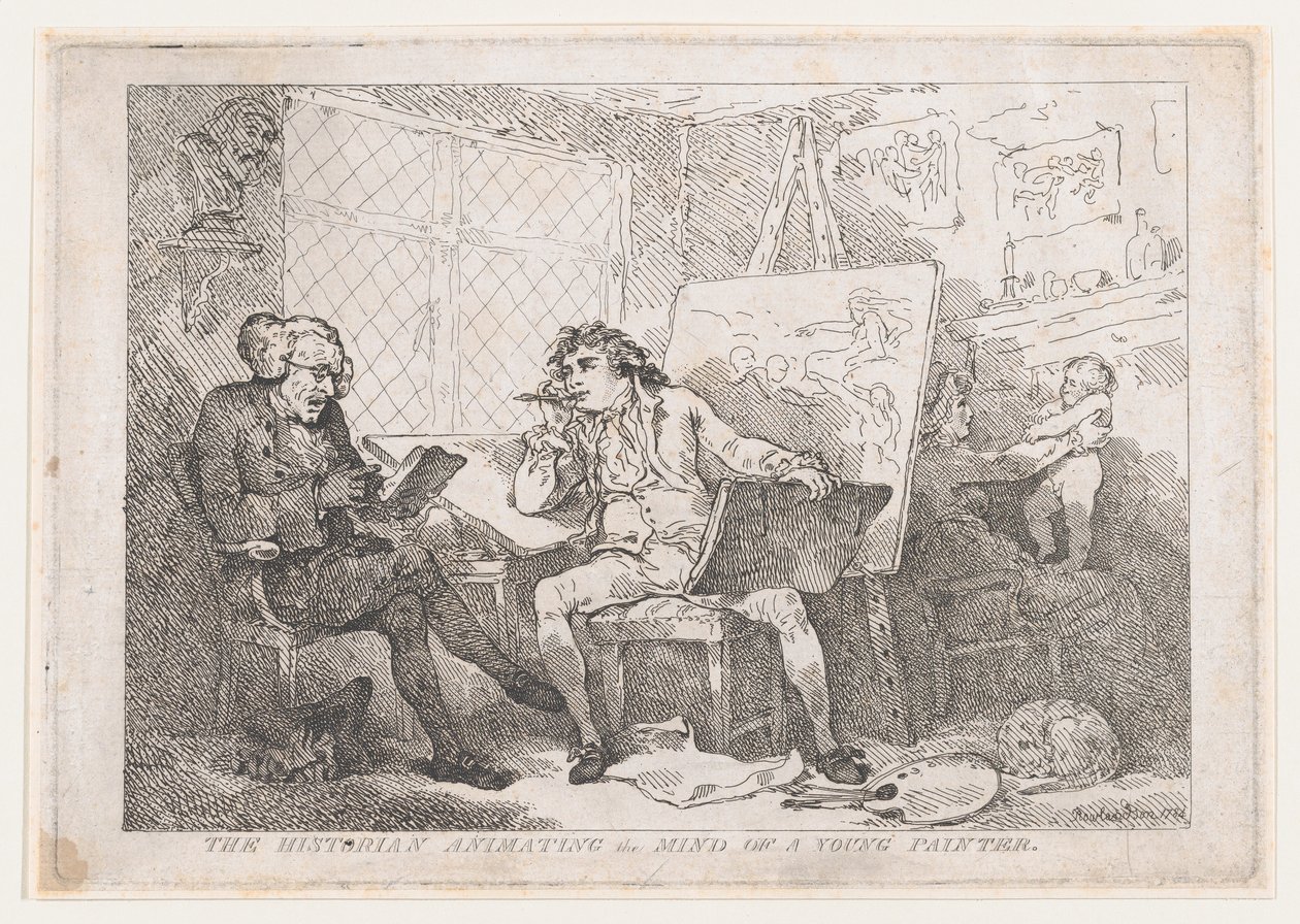 De Historicus die de Geest van een Jonge Schilder Animeert, 1784 door Thomas Rowlandson