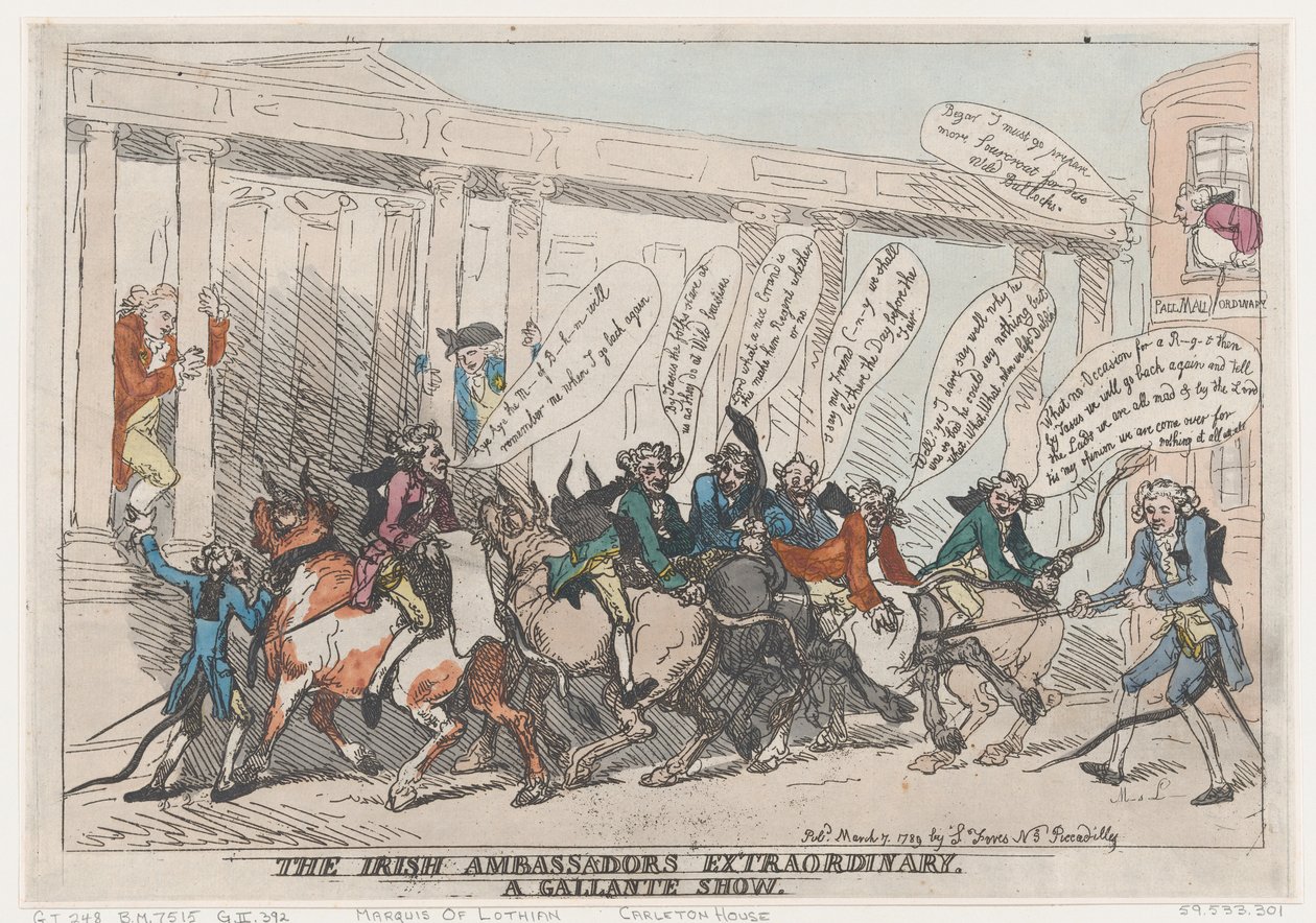 De Ierse Buitengewone Ambassadeurs, Een Galante Show, 7 maart 1789 door Thomas Rowlandson