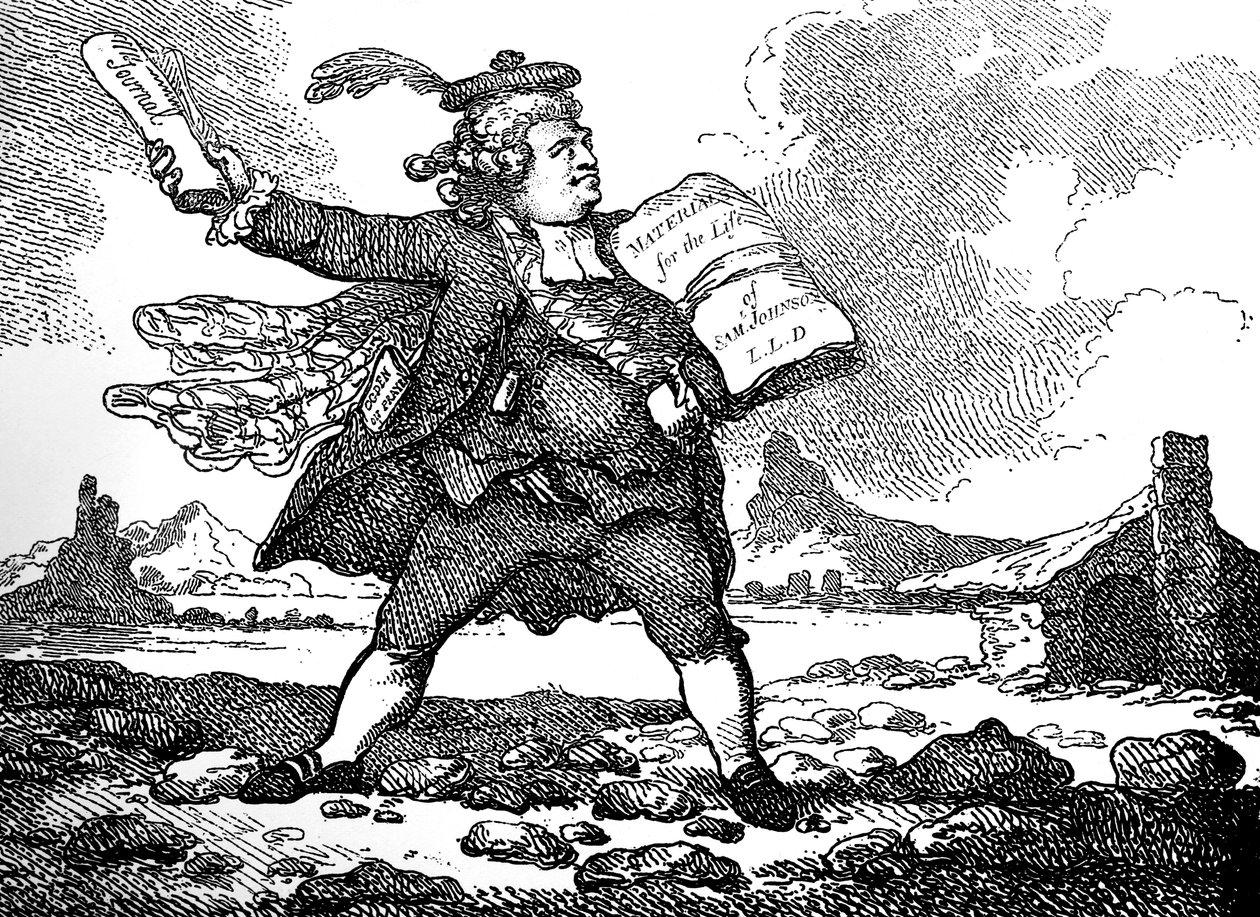 De journalist met een uitzicht op Auchinleck of Het land van stenen, ca. 1786 door Thomas Rowlandson