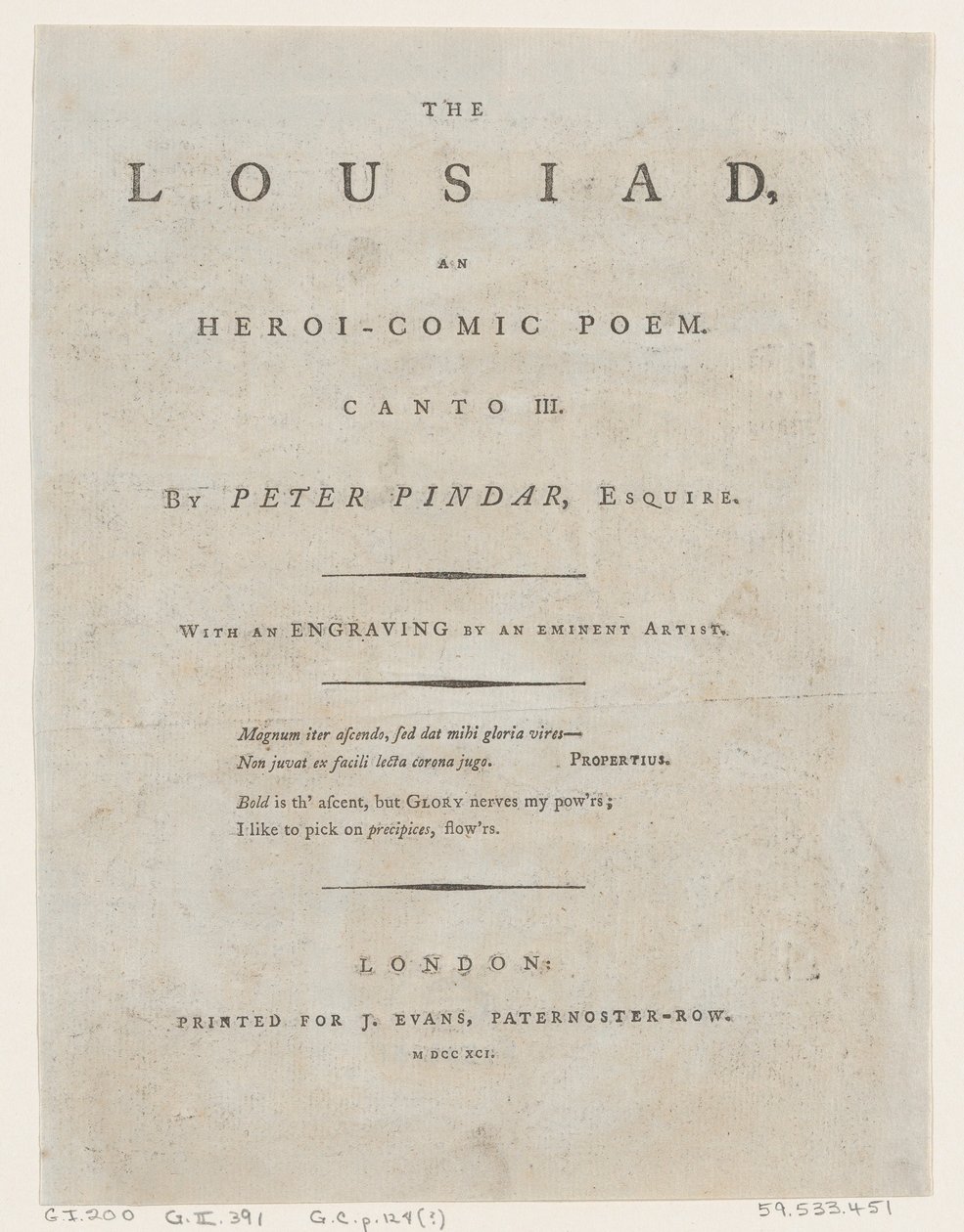 The Lousiad door Peter Pindar, Frontispice door Thomas Rowlandson
