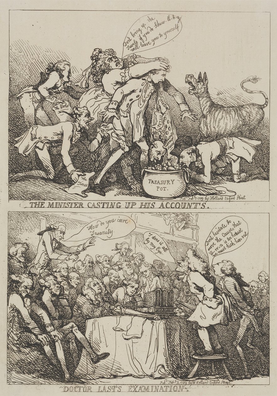 De minister die de balans opmaakt door Thomas Rowlandson