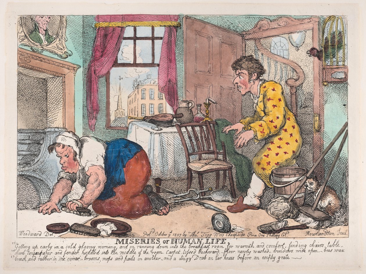 De Ellende van het Menselijk Leven: Vroeg Opstaan op een Koude Sombere Ochtend, 9 oktober 1807 door Thomas Rowlandson