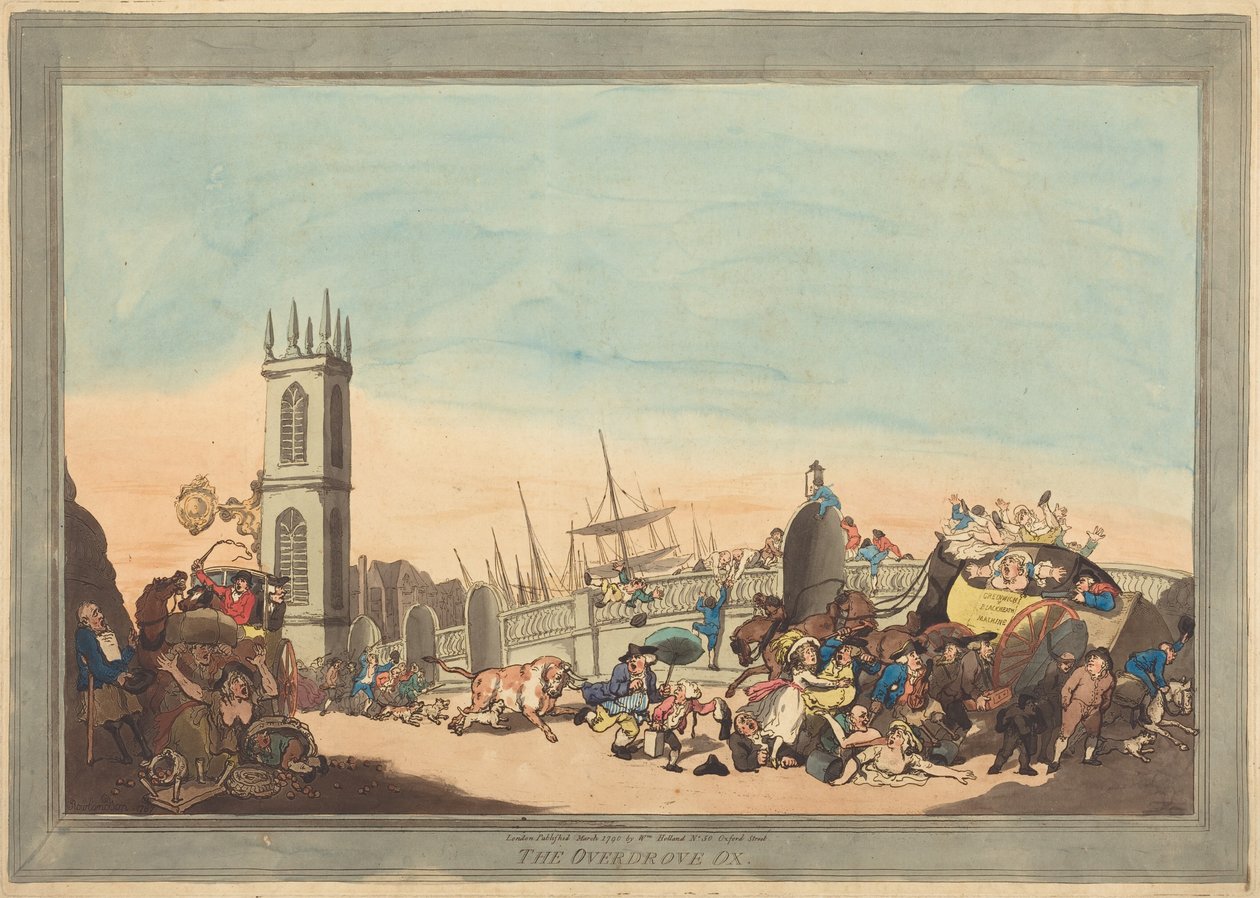 De Overdrove-os door Thomas Rowlandson