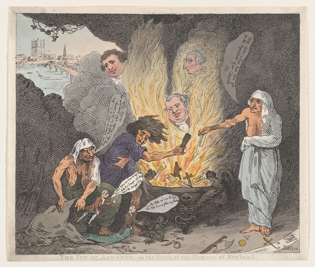 De Put van Acheron of De Geboorte van de Plagen van Engeland, 28 januari 1784 door Thomas Rowlandson