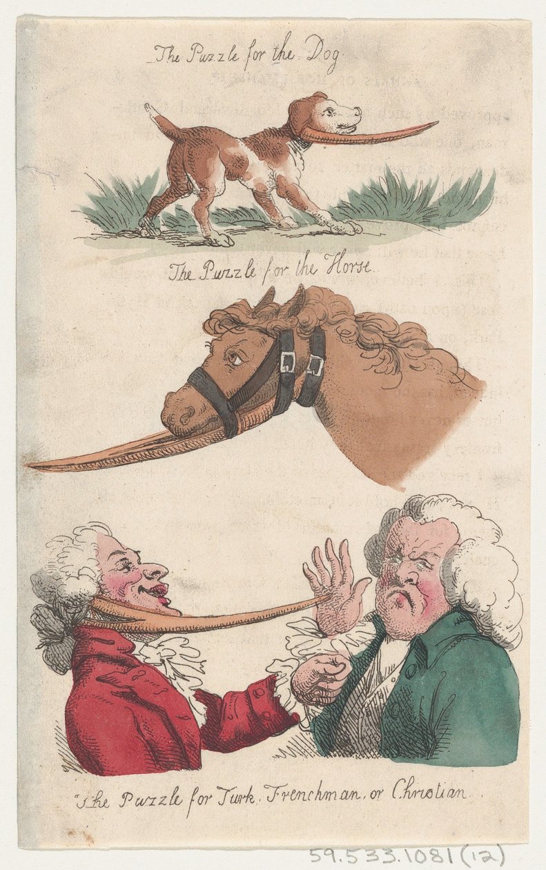 De Puzzel voor de Hond, De Puzzel voor het Paard, De Puzzel voor Turk, Fransman, of Chris... door Thomas Rowlandson