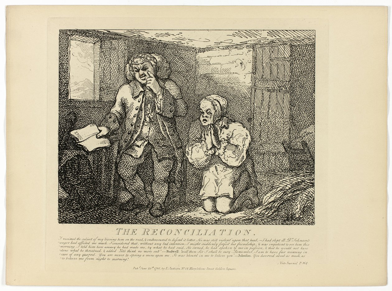 De verzoening, uit Boswells Tour of the Hebrides door Thomas Rowlandson