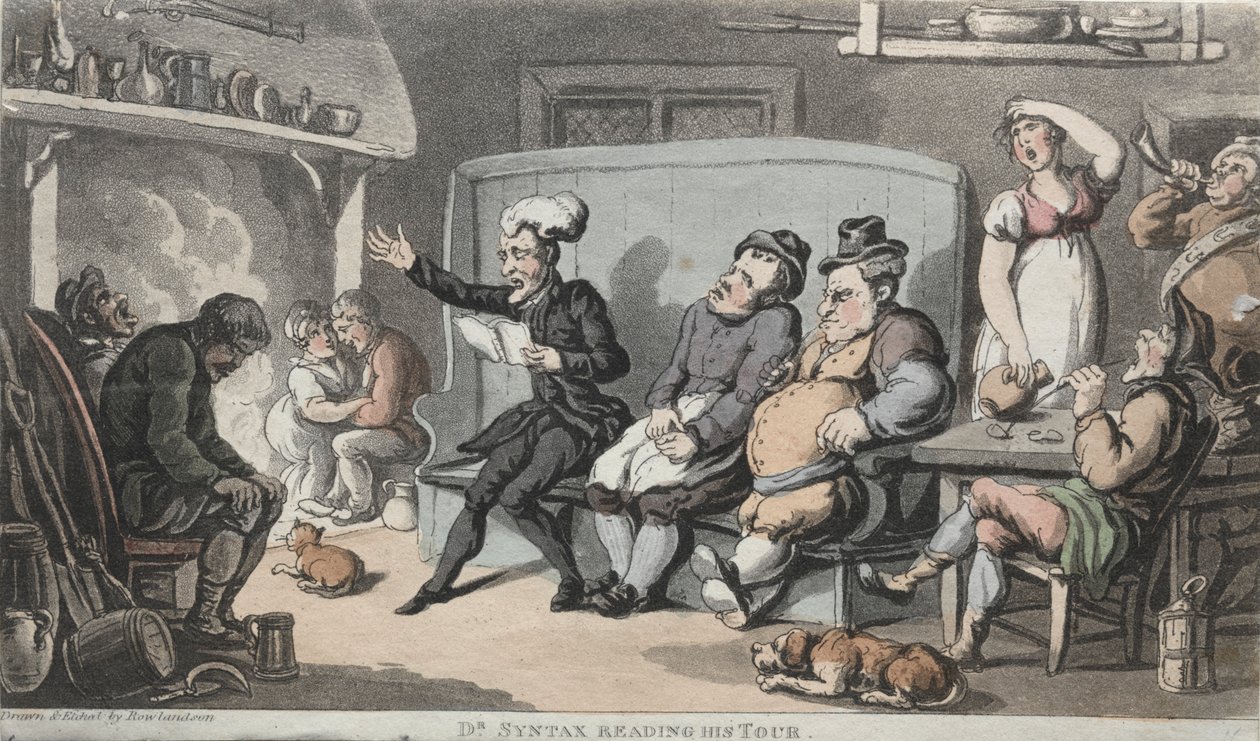 De Eerwaarde Dr. Syntax leest zijn Tour door Thomas Rowlandson