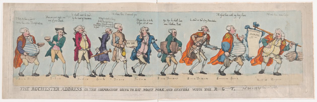 Het Rochester Adres of De Corporatie Gaat Gebraden Varkensvlees en Oesters Eten door Thomas Rowlandson