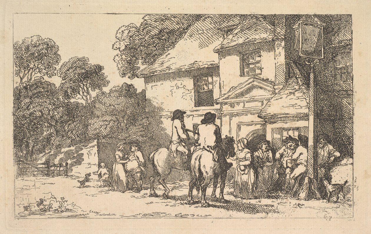 De Drie Hoefijzers, een herberg langs de weg, 18 december 1787 door Thomas Rowlandson