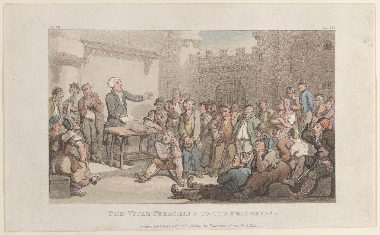 De dominee die preekt voor de gevangenen, uit The Vicar of Wakefield door Thomas Rowlandson