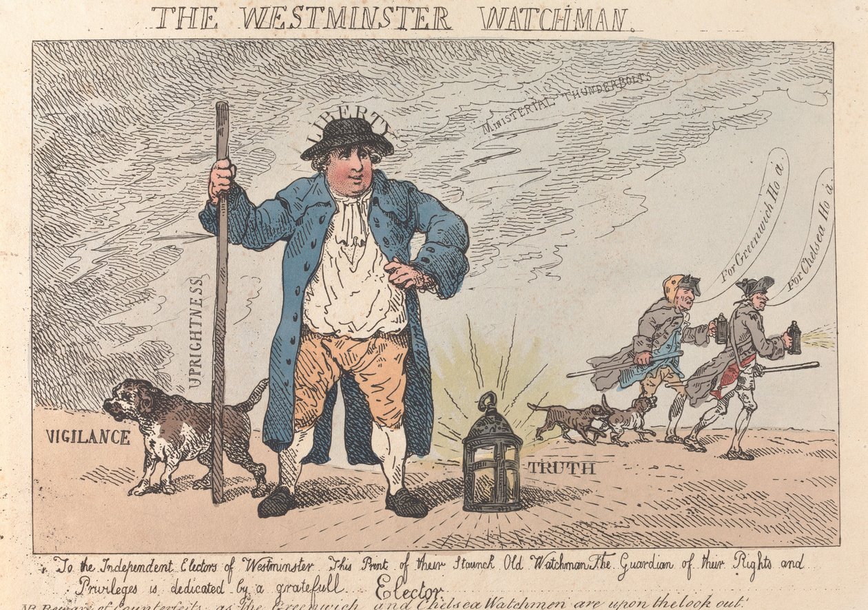 The Westminster Watchman door Thomas Rowlandson