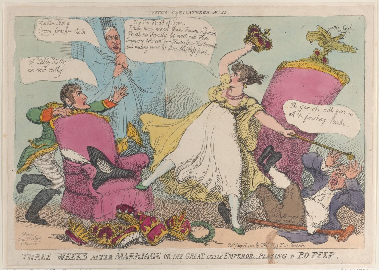 Drie Weken na het Huwelijk, of de Grote Kleine Keizer die Bo-Peep speelt, 15 mei 1810 door Thomas Rowlandson
