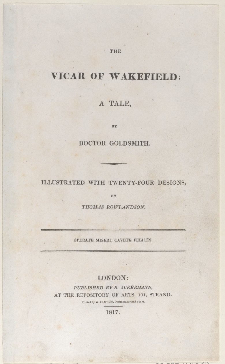 Titelpagina, uit The Vicar of Wakefield, 1817 door Thomas Rowlandson
