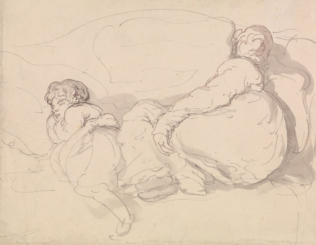 Twee slapende figuren door Thomas Rowlandson
