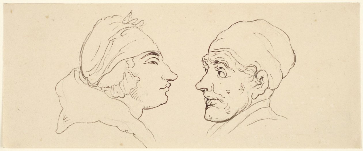 Twee karikaturen: een man en een vrouw door Thomas Rowlandson