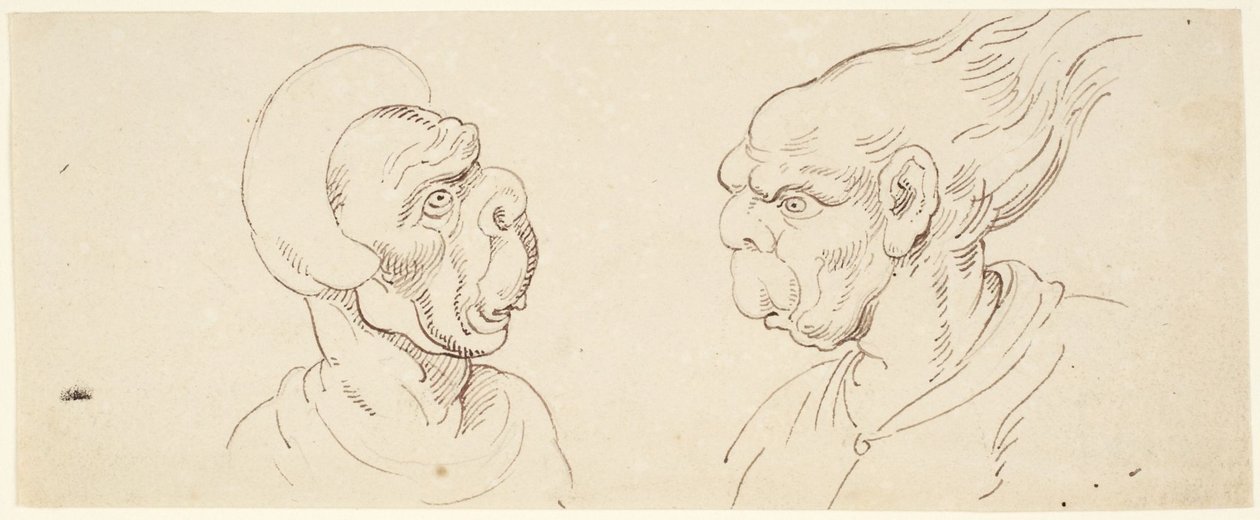 Twee karikaturen: mannenhoofden door Thomas Rowlandson