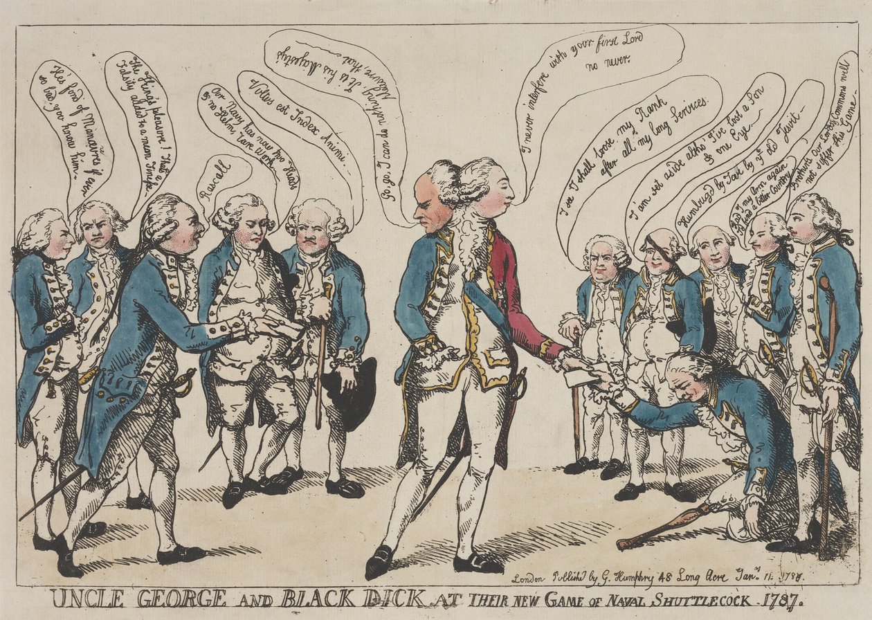 Oom George en Black Dick bij hun nieuwe spel ‘Naval Shuttlecock’ door Thomas Rowlandson