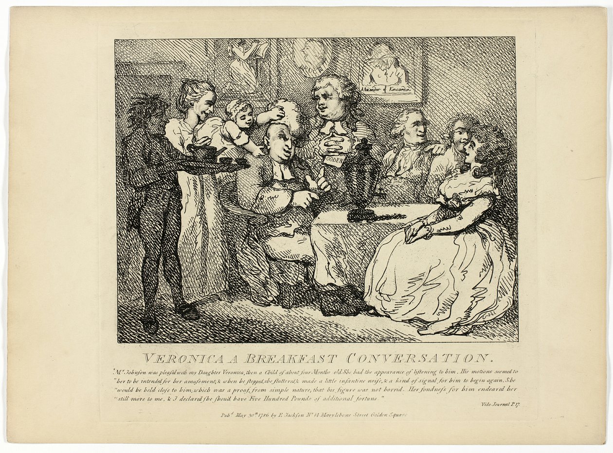 Veronica Een ontbijtgesprek, uit Boswells reis door de Hebriden door Thomas Rowlandson