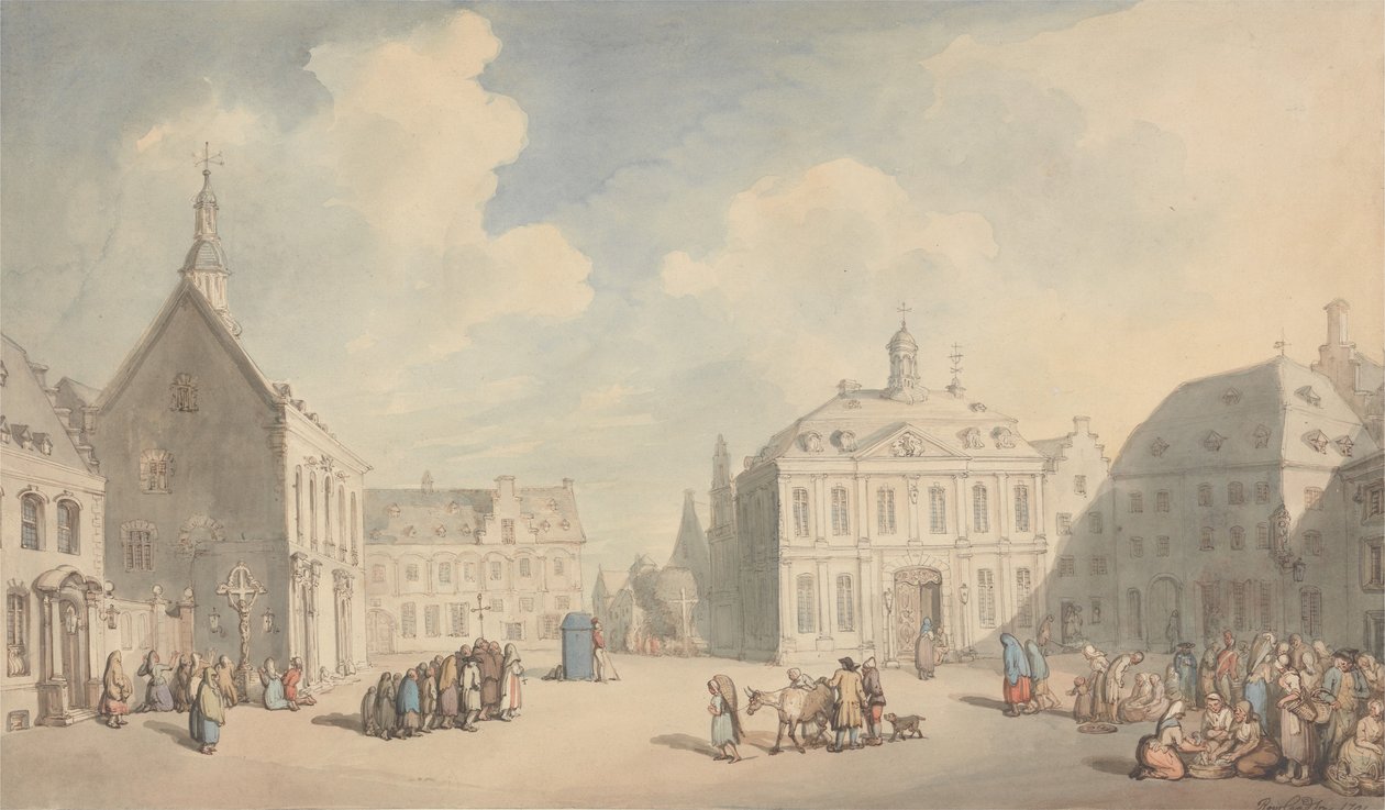 Uitzicht op de marktplaats van Juliers in Westfalen door Thomas Rowlandson