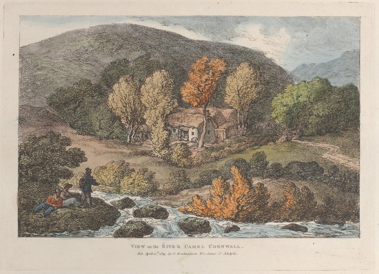 Uitzicht op de rivier de Camel, Cornwall door Thomas Rowlandson