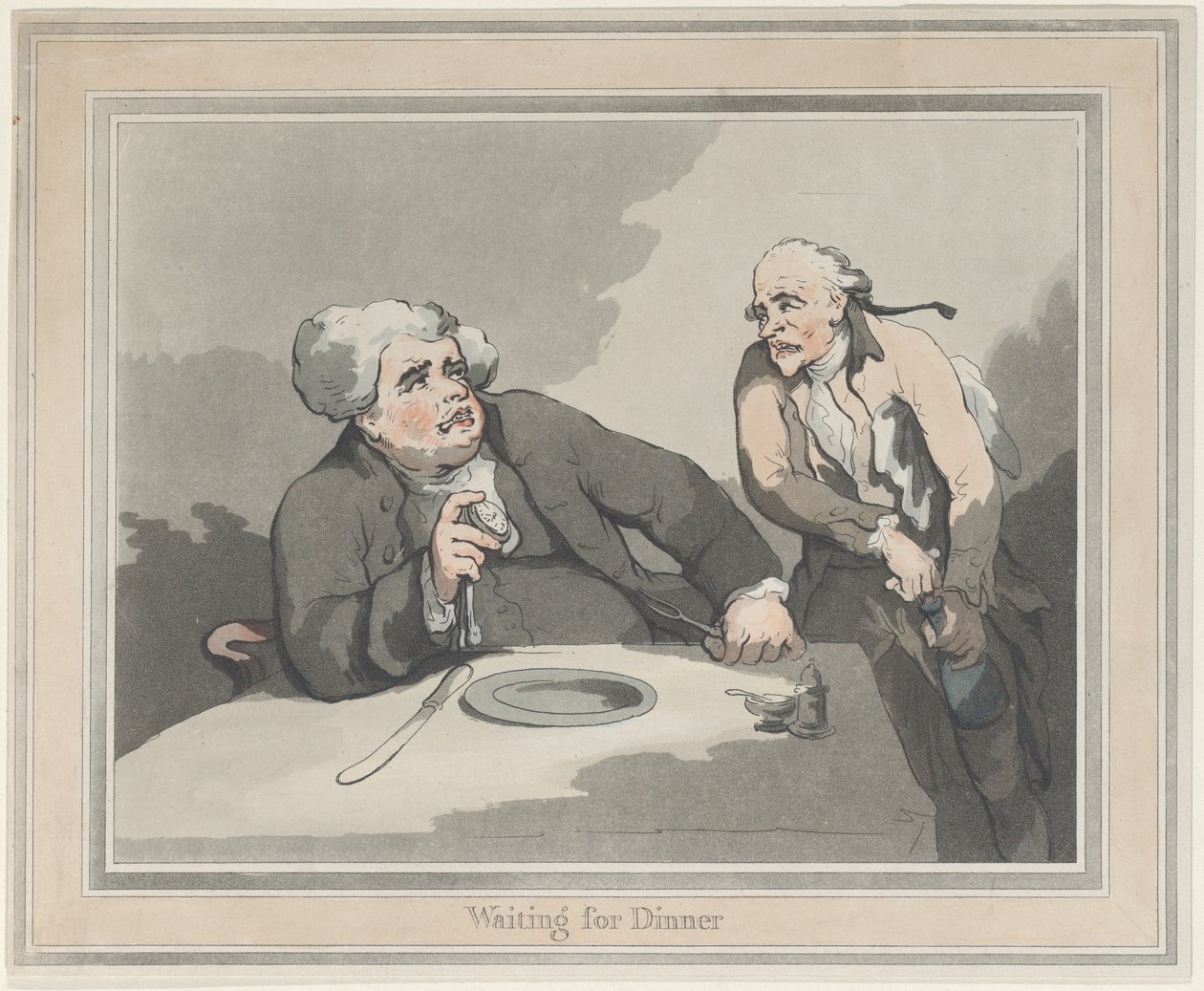 Wachten op het avondeten door Thomas Rowlandson