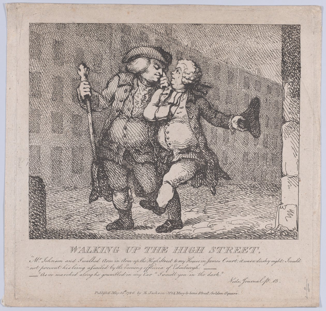 Wandelen op de Hoofdstraat, Edinburgh Pittoreske Schoonheden van Boswell door Thomas Rowlandson