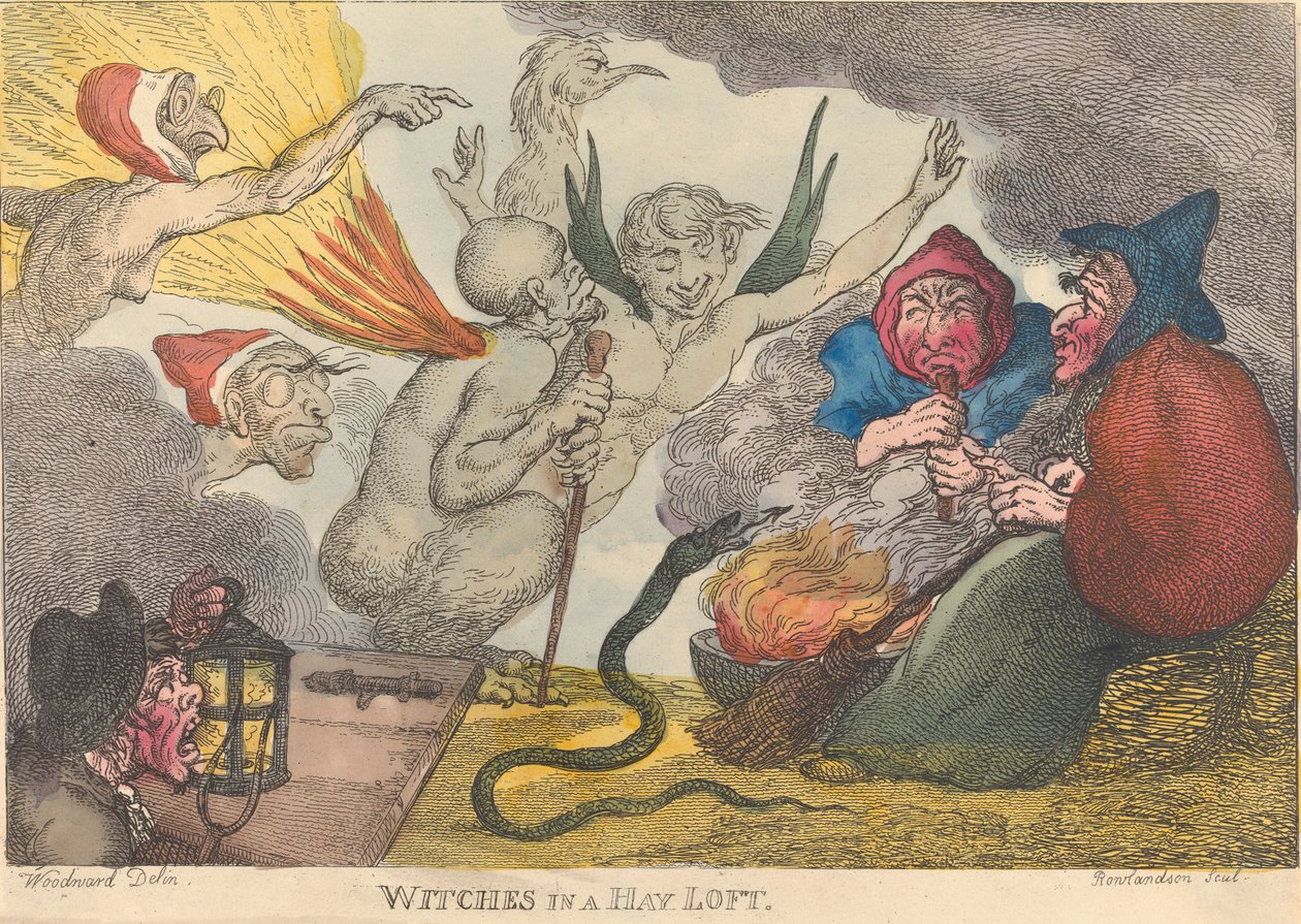 Heksen in een hooizolder door Thomas Rowlandson