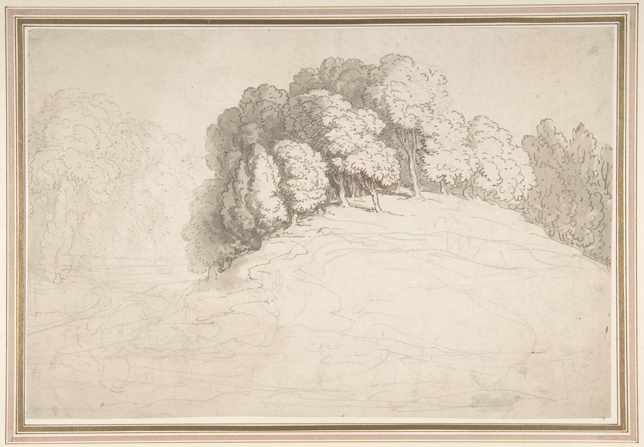 Beboste heuvel met herten door Thomas Rowlandson