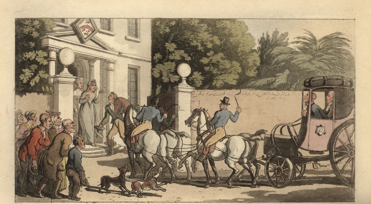 Jonge Engelse heer komt thuis na de Grand Tour door Thomas Rowlandson