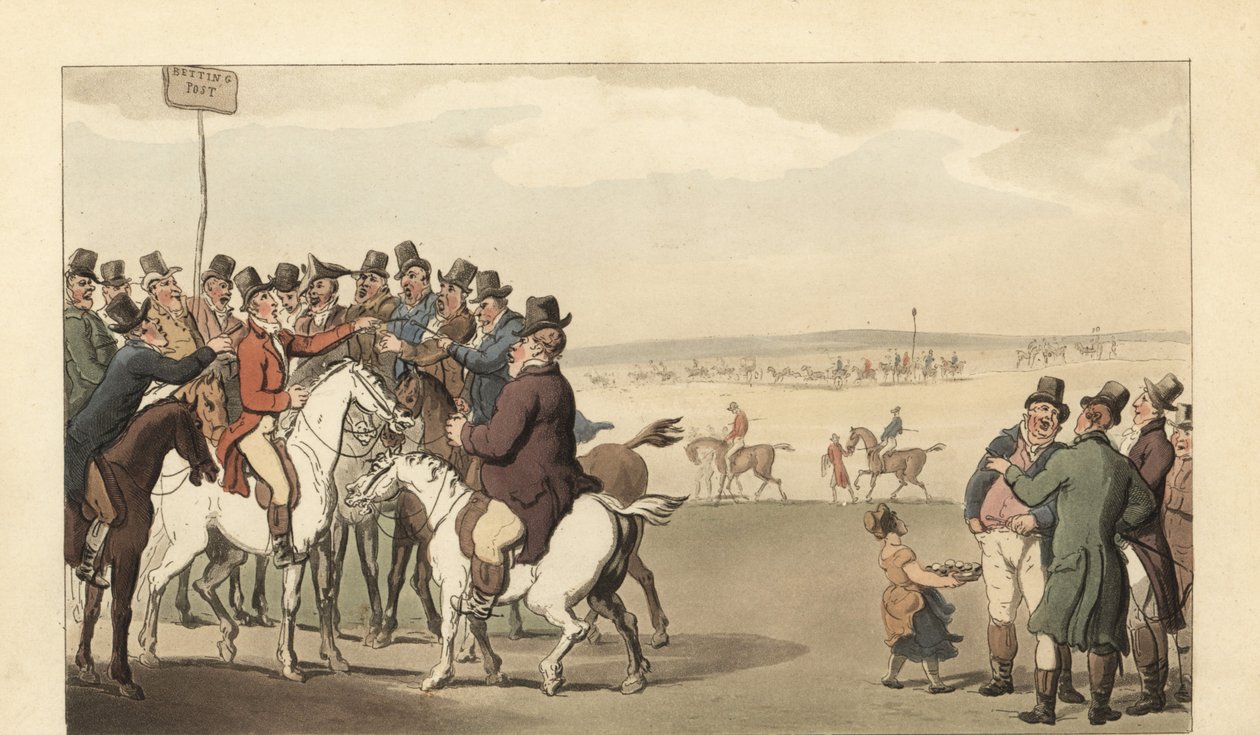 Jonge Engelse heer gokt op de renbaan van Newmarket door Thomas Rowlandson