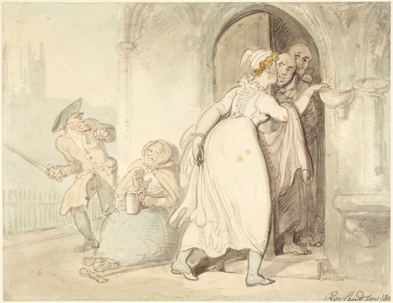 Jonge vrouw bij de kerkdeur of bij de biechtstoel door Thomas Rowlandson