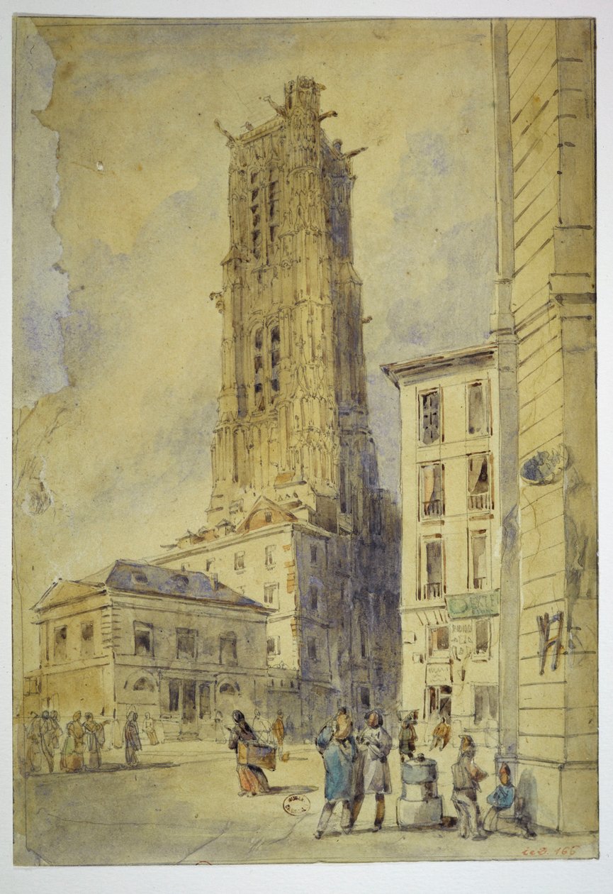 De toren Saint-Jacques vóór de vrijmaking, in 1836 door Thomas Shotter Boys