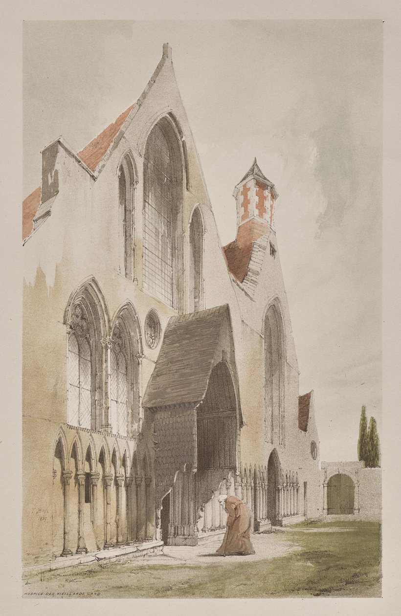 Pittoreske Architectuur in Parijs, Gent, Antwerpen, Rouen: Hospice des Vieillards, Gent, België door Thomas Shotter Boys
