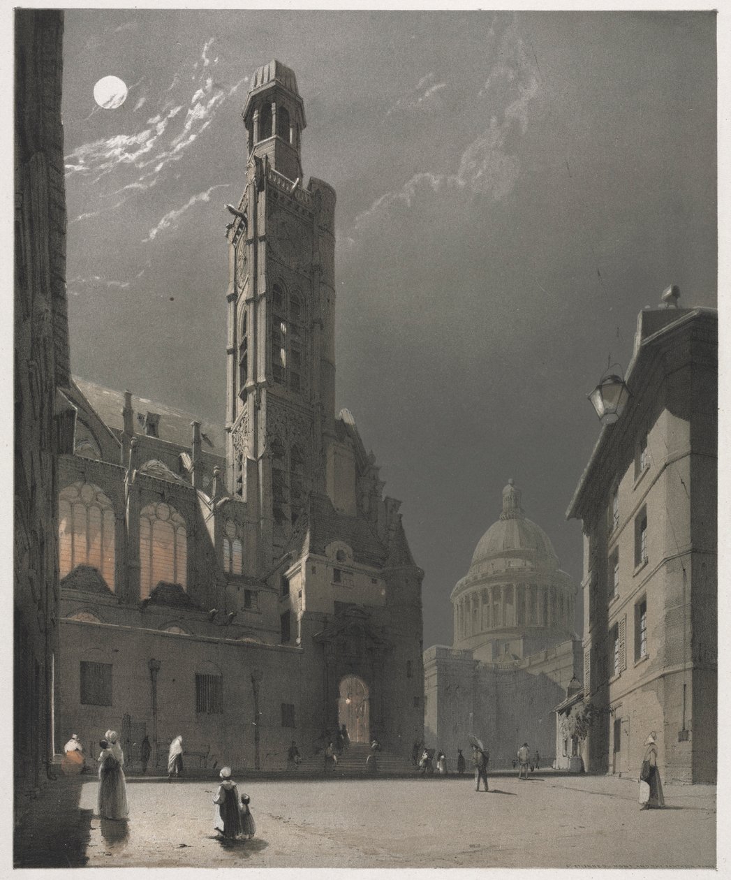 Pittoreske architectuur in Parijs, Gent, Antwerpen, Rouen: St. Etienne du Mont, 1839 door Thomas Shotter Boys