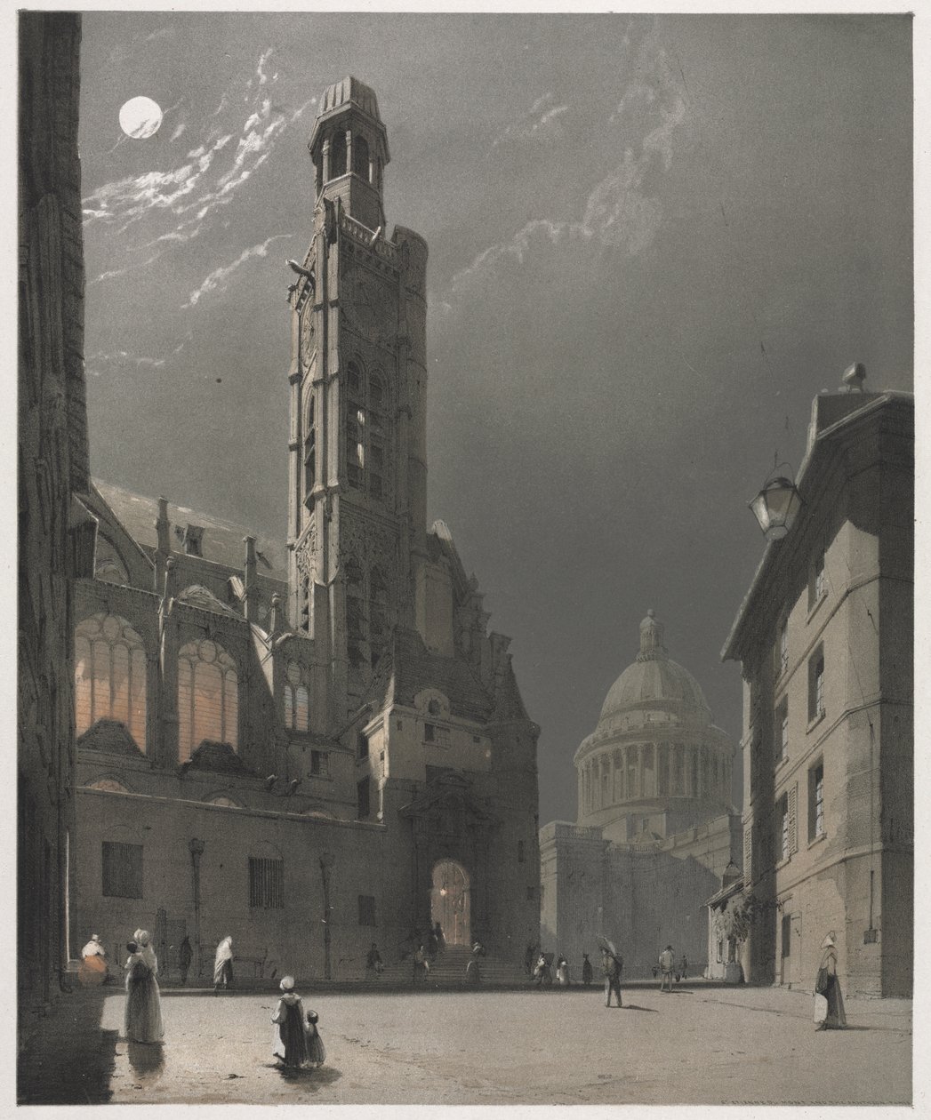 Pittoreske architectuur in Parijs, Gent, Antwerpen, Rouen: St. Etienne du Mont en het Pantheon, Parijs door Thomas Shotter Boys