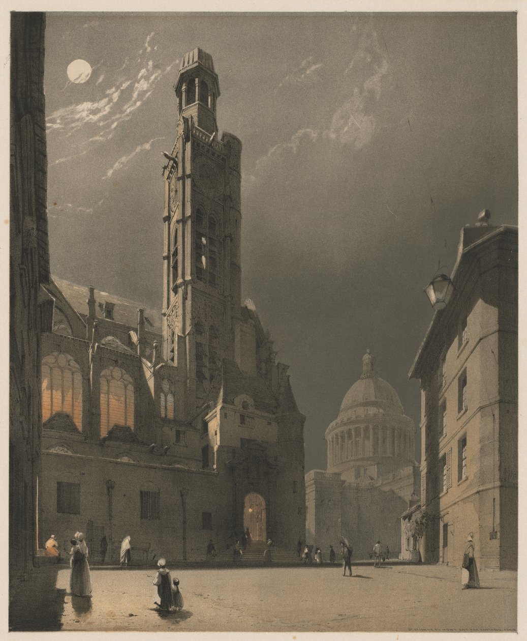Pittoreske Architectuur in Parijs, Gent, Antwerpen, Rouen: St. Etienne du Mont en het Pantheon, Parijs door Thomas Shotter Boys