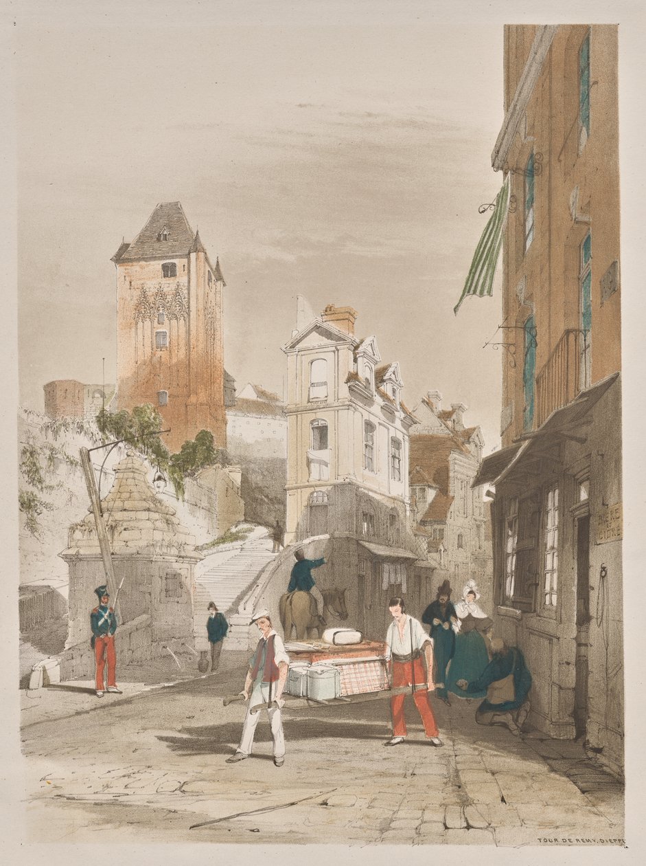 Pittoreske architectuur in Parijs, Gent, Antwerpen, Rouen: Tour de Remy, Dieppe, Frankrijk door Thomas Shotter Boys